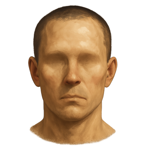 realistic face with no eyes or mouth.
In-Game asset.  2d.  High contrast.  No shadows
