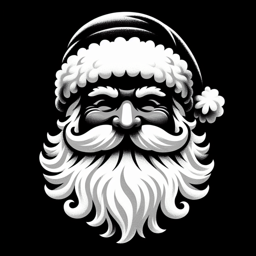 b&w smiling Santa Clauss' head icon Single Game Texture. In-Game asset. 2d. Blank background. High contrast. No shadows.