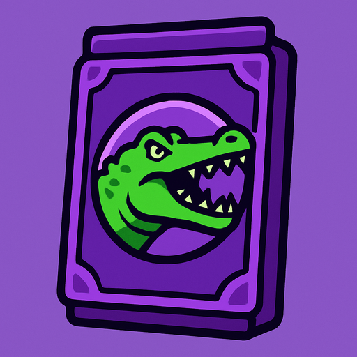 Purple card packet with a Crocodile in the center.
In-Game asset.  2d.  High contrast.  No shadows