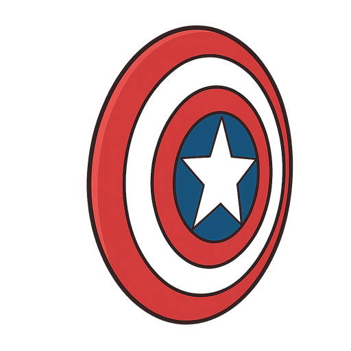 cool shield like captain amarika. No background. Transparent background. Blank background. No shadows. 2d. In-Game asset. flat