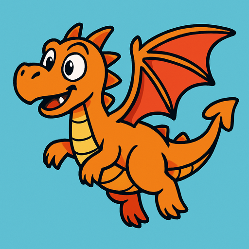 un dragon caricatura volando mirando hacia la izquierda.
In-Game asset.  2d.  High contrast.  No shadows