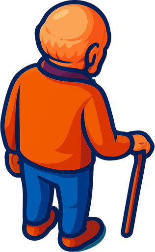 An old man with a cane. No hat.