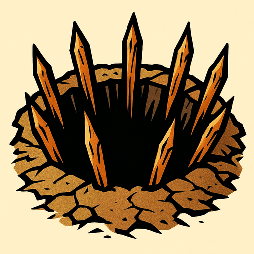 un oyo de tierra con estacas puntiagudas, de aspecto amenazador.
In-Game asset.  2d.  High contrast.  No shadows