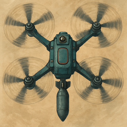 Bomber Drone with spinning rotors, from top view.