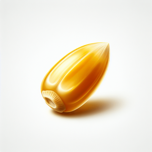 A single yellow corn seed..
Single Game Texture. In-Game asset. 2d. Blank background. High contrast. No shadows.