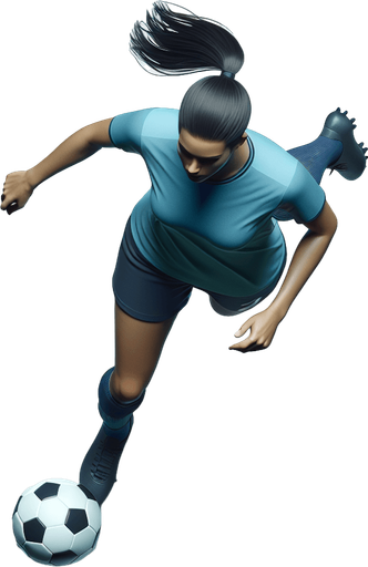 a soccer player top down running with a ball.
Single Game Texture. In-Game asset. 2d. Blank background. High contrast. No shadows.