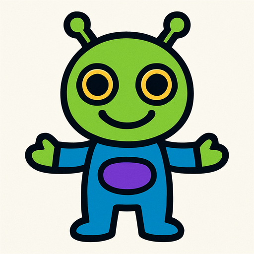 bir sevimli gülen yüzlü uzaylı.
In-Game asset.  2d.  High contrast.  No shadows