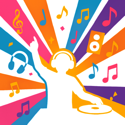 Game design for Kaleidoscope of Music Rhythm without game title, just the design for opening screen background.
In-Game asset.  2d.  High contrast.  No shadows