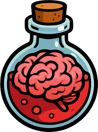 2D. Brain illustrated healing potion..
In-Game asset.  2d.  High contrast.  No shadows