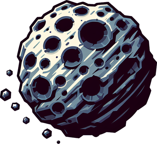 астероид.
Single Game Texture. In-Game asset. 2d. Blank background. High contrast. No shadows.