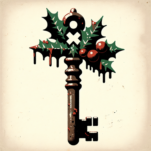 a simple dirty, dark and eerie Christmas bathroom key.
Single Game Texture. In-Game asset. 2d. Blank background. High contrast. No shadows.