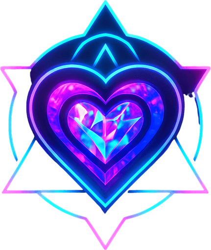 Neon cyberpunk mobile game button magic gemstone crystal sigil eyeball heart triangle topdown flat 3d 2d hologram futuristic glowing occult chic