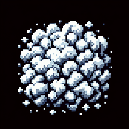 puff of snowy smoke. pixelated. 8 bit. Single Game Texture. In-Game asset. 2d. Blank background. High contrast. No shadows.