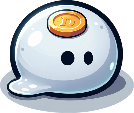 Un slime blanco con una moneda brillante en la frente RPG con estilo suave y simple.
Single Game Texture.  In-Game asset.  2d.  Blank background.  High contrast.  No shadows