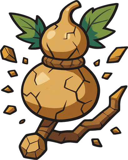 Arma de Cabaça tipo terra com o estilo de arte pokémon e Digimon..
In-Game asset.  2d.  High contrast.  No shadows