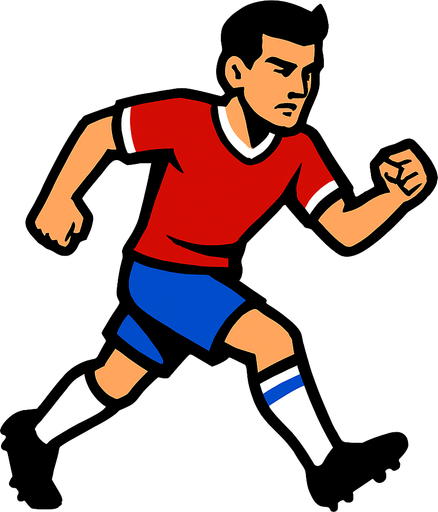 male soccer striker  not holding ball 2d ingame asset high contrast no shadows.
In-Game asset.  2d.  High contrast.  No shadows
