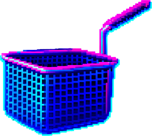 A fryer basket from a deep fryer. Side view.