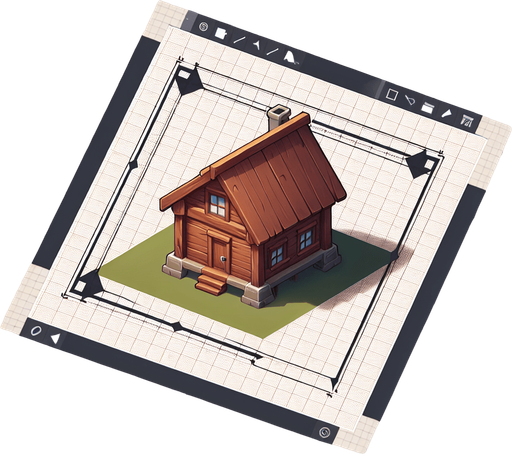 wooden house.
Single Game Texture. In-Game asset. 2d. Blank background. High contrast. No shadows.