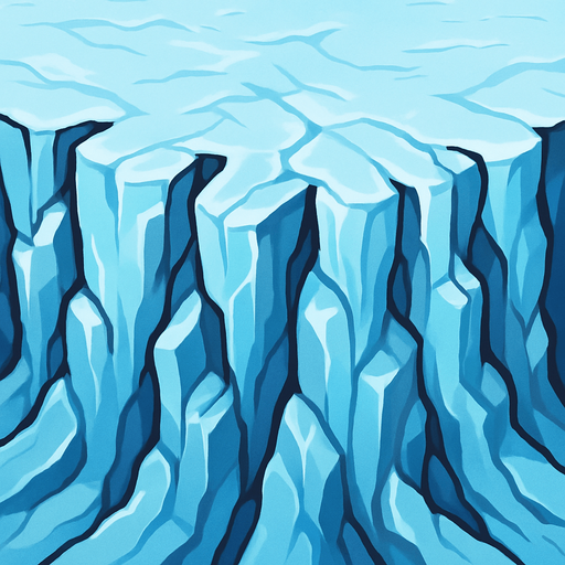glacier wall, visto desde arriba efecto looping unilateral para repetir el grafico con continuidad.
In-Game asset.  2d.  High contrast.  No shadows
