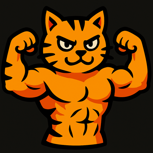 strong cat.
In-Game asset.  2d.  High contrast.  No shadows