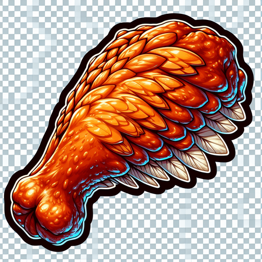 A chicken wing with transparent background..
Single Game Texture. In-Game asset. 2d. Blank background. High contrast. No shadows.