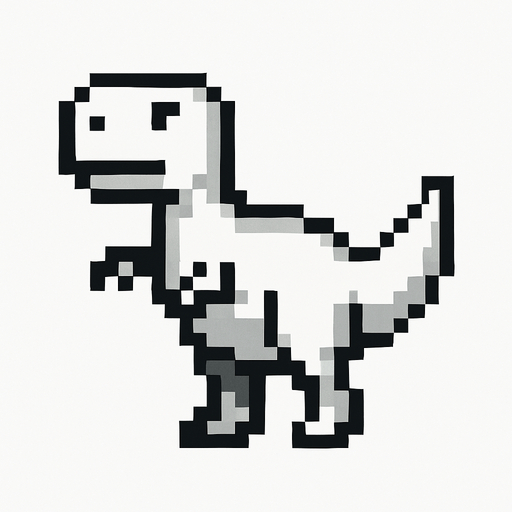 white and black dinosaur.
In-Game asset.  No shadows. pixel