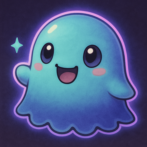 Kawaii neon ghost spirit creature style of Pokémon Ghibli