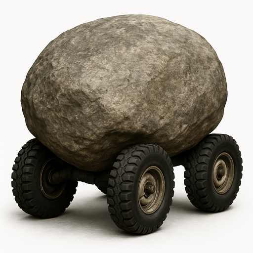 haz esta imagen muy, muy, muy, muy, muy realista, es una piedra con ruedas.
In-Game asset.  2d.  High contrast.  No shadows