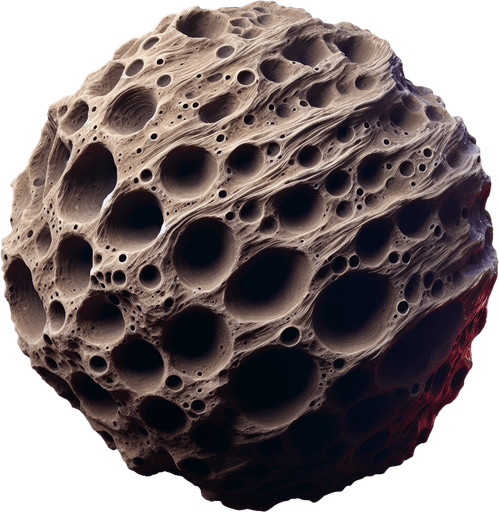 Um asteroide torto com crateras, 2d jogo, fundo png.
Asteroide torto