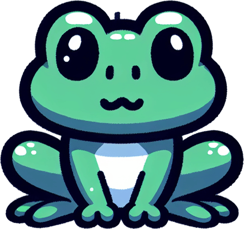 Single cartoon frog sitting.
Game Texture. In-Game asset. 2d. Blank background. High contrast. No shadows.