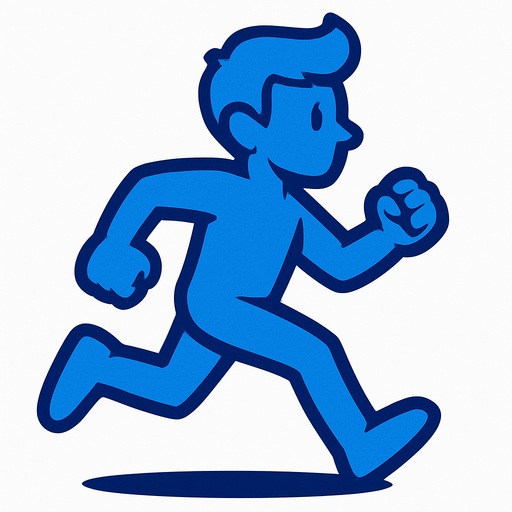 blue runner running.
In-Game asset.  2d.  High contrast.  No shadows