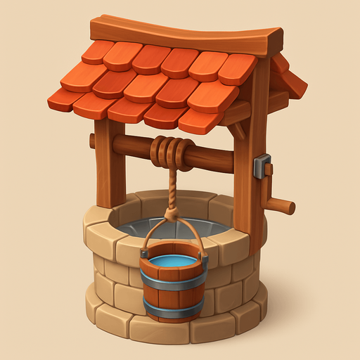Un pozo con una cubeta llena de agua.
In-Game asset.  No shadows