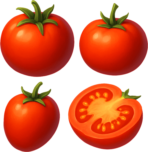 Pack of different tomato, painted 3D tomato, without black lines around it!
In-Game asset.  High contrast.  No shadows. 3D