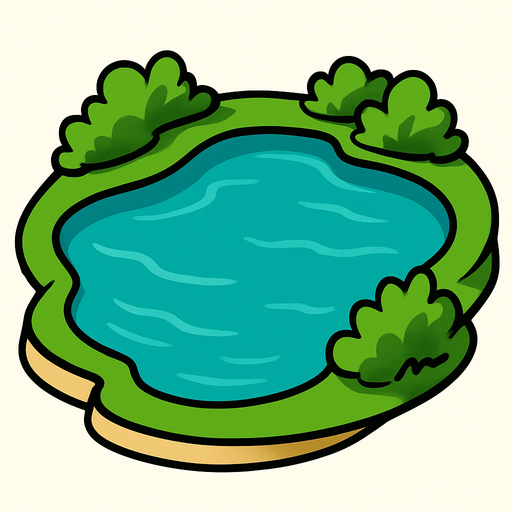 A lake with a 3d view.
In-Game asset.  2d.  High contrast.  No shadows