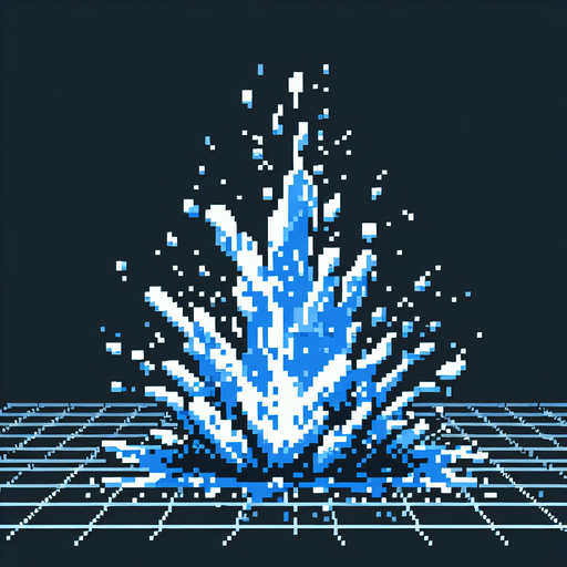 8-bit water splash effect.
Single Game Texture. In-Game asset. 2d. Blank background. High contrast. No shadows.