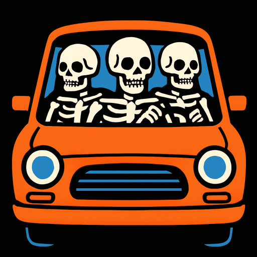 auto con 3 esqueletos.
In-Game asset.  2d.  High contrast.  No shadows