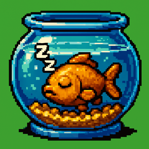 una pecera con un pez durmiendo, con estilo pixel art de  metal slug con fondo verde.
In-Game asset.  2d.  High contrast.  No shadows