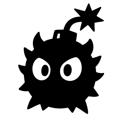 Black monster , white eyes looks like bomb.
In-Game asset.  2d.  High contrast.  No shadows