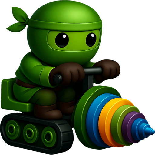 Same image of ninja with dig machine but with different colors. HD colors. green