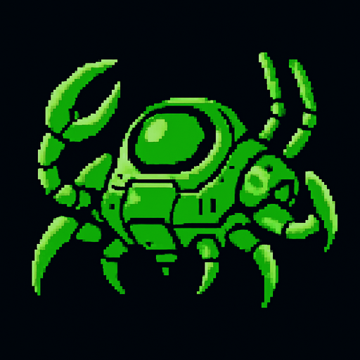 green crab style alien ship. side scroller image.
In-Game asset.  2d.  High contrast.  No shadows