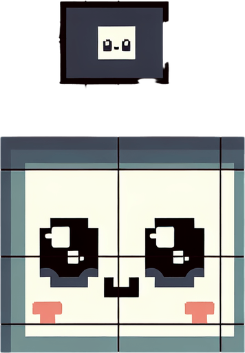 Pixel art, square with cute eyes . Single Game Texture. In-Game asset. 2d. Blank background. High contrast. No shadows.