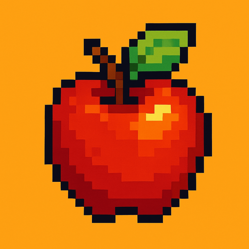 Pixel art apple.
In-Game asset.  2d.  High contrast.  No shadows