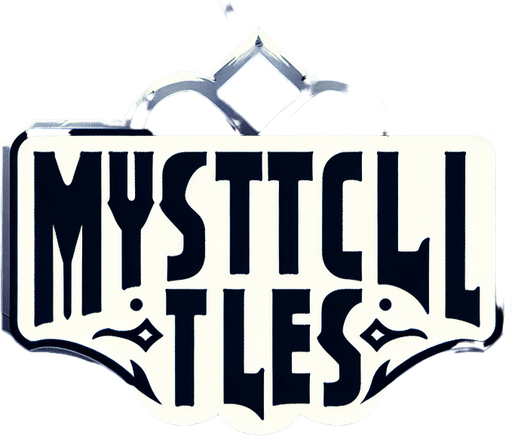 A large game logo displaying the title 'Mystical Tiles' in a mysterious font with magical decorations and effects, suitable for display on a dark bagground. Aspect ratio of the logo should be 10:4.
Single Game Texture. In-Game asset. 2d. Blank background. High contrast. No shadows.