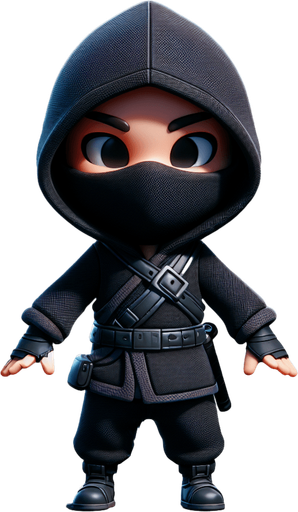 A ninja kid thief, full body, with a dark colored hoodie.
Single Game Texture. In-Game asset. 2d. Blank background. High contrast. No shadows.