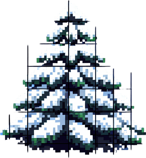 pixel art of a spruce tree covered in snow. Single Game Texture. In-Game asset. 2d. Blank background. High contrast. No shadows.