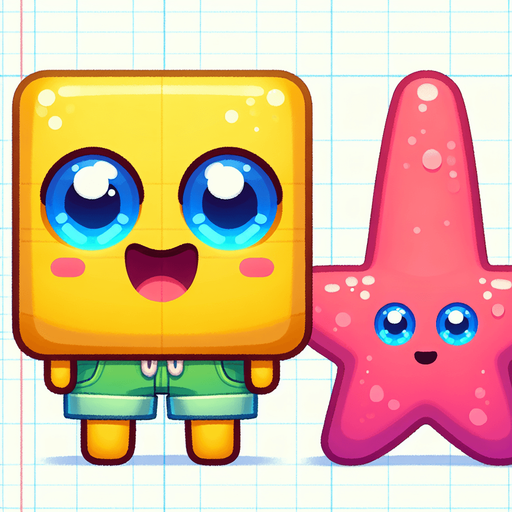 SpongeBob cartoon characters.
Single Game Texture. In-Game asset. 2d. Blank background. High contrast. No shadows.