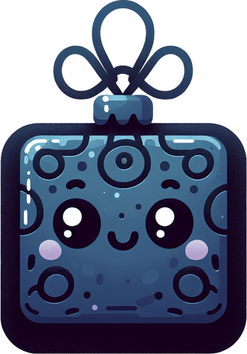 Perfectly square dark blue Christmas decoration. Cartoon. Cute art style. With face.
