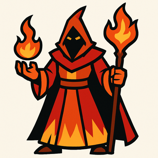 a fire wizard.
In-Game asset.  2d.  High contrast.  No shadows