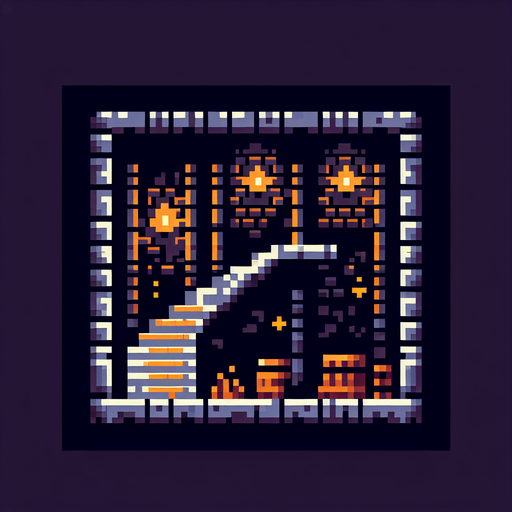 Dungeon pixelado.
Single Game Texture.  In-Game asset.  2d.  Blank background.  High contrast.  No shadows