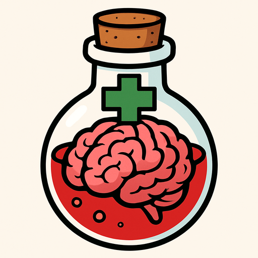 2D. Brain illustrated healing potion..
In-Game asset.  2d.  High contrast.  No shadows